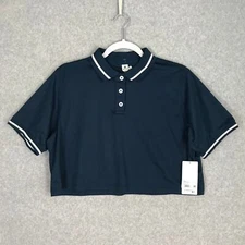 90 Degrees Polo Shirt Large Navy Crop Golf Tennis Sporty Sailor Active UPF 50