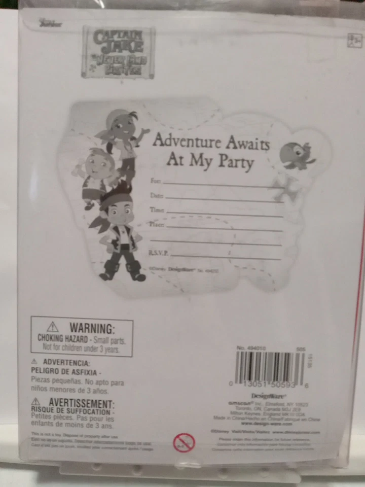 Jake y los Piratas del País de Nunca Jamás Invitaciones de Cumpleaños de Lujo con Sobres 16ct Nuevo Foto 3 de 3