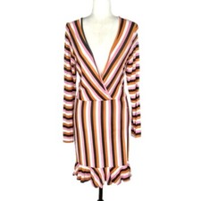 Boohoo striped bodycon dress, deep v-neck, long sleeves, striped, NWT