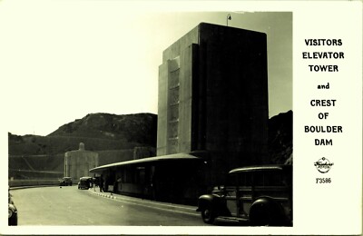 RPPC Visitors Elevator Tower Crest of Boulder Hoover Dam Real Photo Postcard