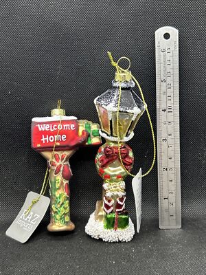 NEW Raz Imports Mailbox And Lamp Post Ornament Set NEW With Tags