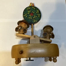 Vintage Schmid Hand Carved Wooden See Saw with Children Music Box