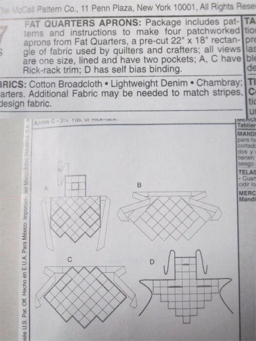 Uncut Fat Quarter Aprons Pattern by McCall's from 2004 - Image 2 of 2