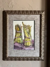 Original Watercolor Painting Still Life Asparagus Harleen Alexander Signed 2003