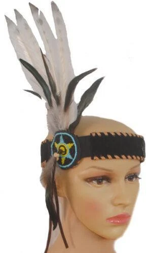 Этический индейский головной убор обруч для волос бисер и настоящие перья обруч для волос зеленый - Изображение 2 из 4