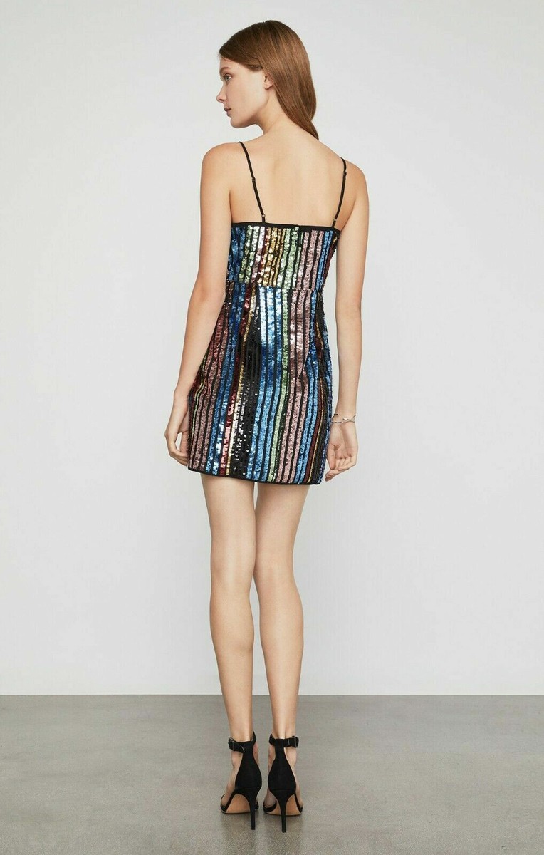 bcbg sequin stripe dress NWT BCBGMaxazria Sequin Stripe V-Neck Wrap Mini Dress in Dark Navy & Pink Size 8