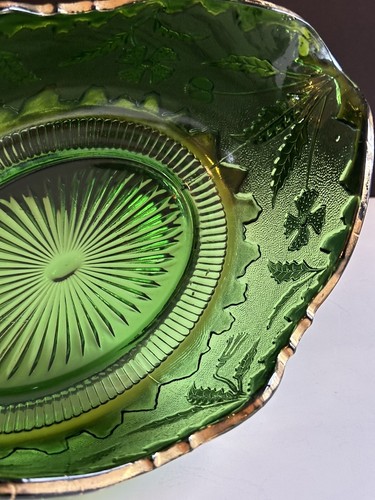EAPG Serving Dish Bowl Emerald Green Gold Delaware Pattern Antique 1850-1900 - Picture 6 of 24