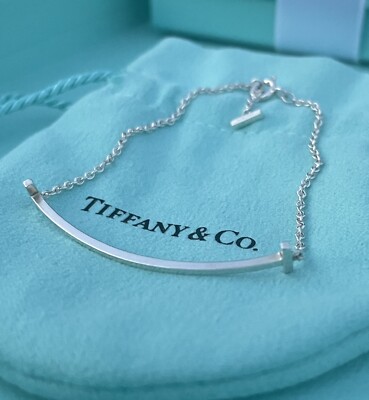 Tiffany & Co. Sterling Silver 925 T Smile Chain Bracelet Sz Medium