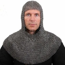 Medieval Knight Chainmail Hood Flat Riveted With Washer Chain Mail Coif Armor
