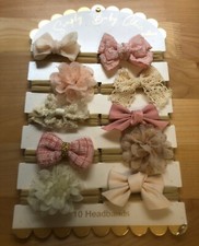 Toddler Girls Large Set of 10 Headbands with Bows / Flowers DANBAR Global NIP