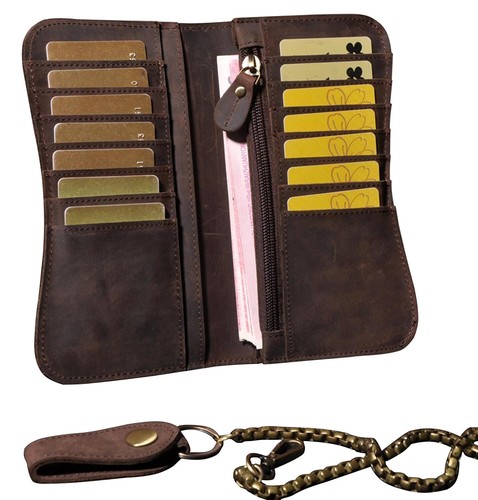 Cartera retro de cuero para hombre con cadena para motociclista camionero chequera billetera - Imagen 5 de 22