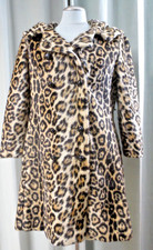 Vtg Faux Leopard Coat Plush SAFARI Swing /Hooded Double Breasted Retro Mod 60's