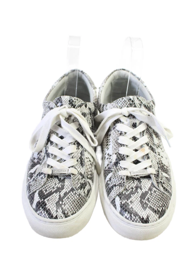 J/Slides Womens Leather Snakeskin Print Low Top Lace Up Sneakers Gray Size 8.5 - Image 2 of 4