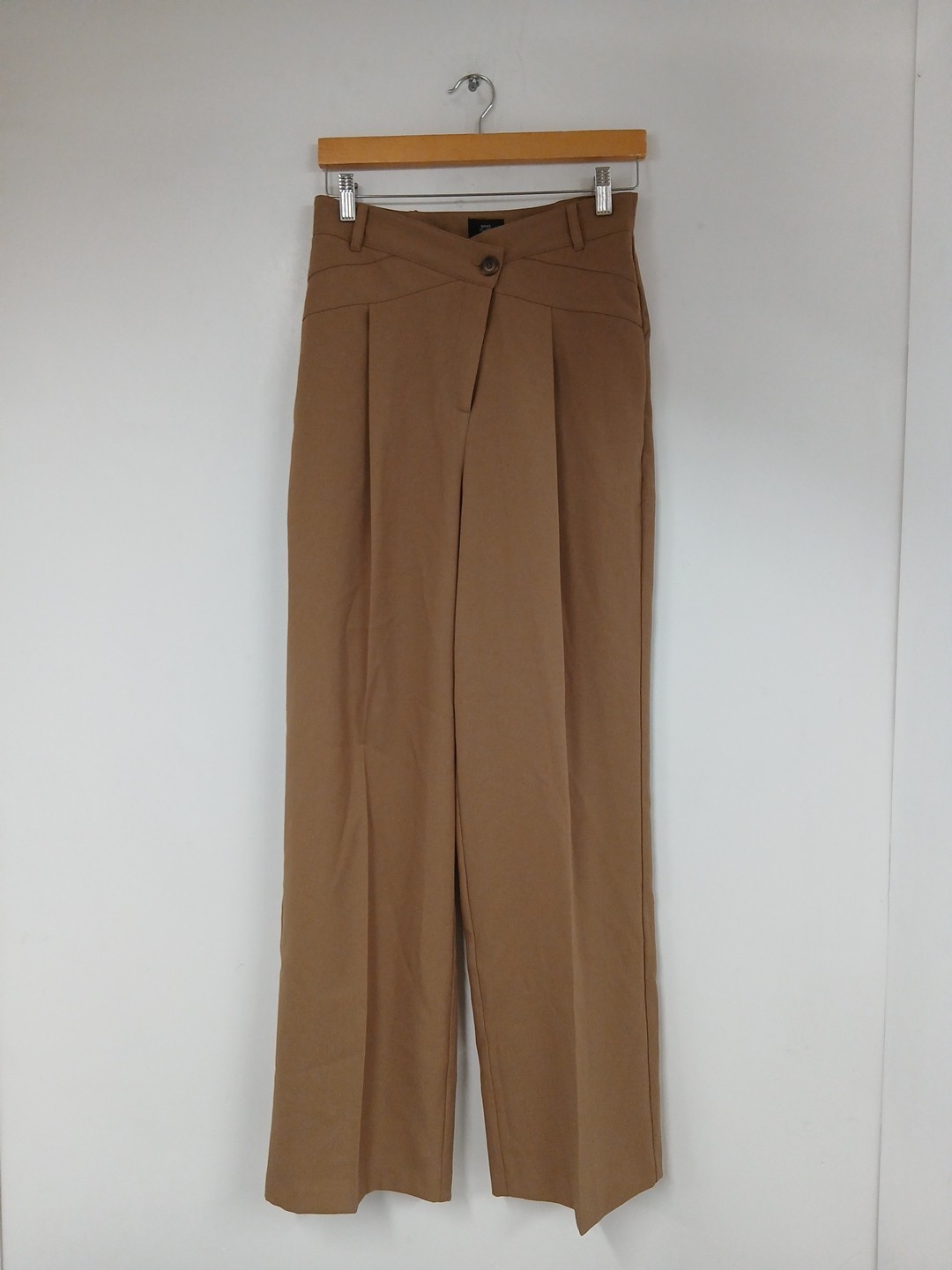 River Island Ladies Dark Beige Crossed High Waisted Wide Leg Trousers BNWT UK10