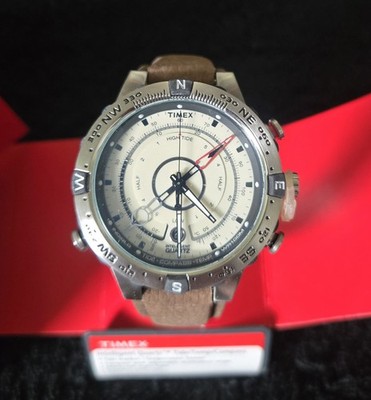 Timex - T2N721 - Quartz Compass Tide Temperature Silver Case Brown Strap - Watch