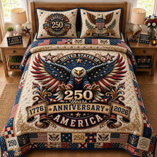 America 250 Anniversary Bedding Set, Patriotic Eagle Quilt Bedding, USA 1776 202
