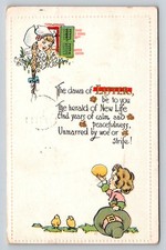Vintage 1916 Easter Postcard Embossed G.D. & D. Girl Chicks Poem Brooklyn NY