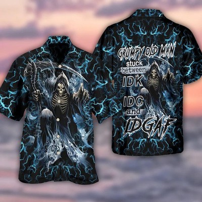 Skull Aloha Hawaiian Shirt For Summer   Skull Grumpy Old Man Stuck Hawaiian Shir