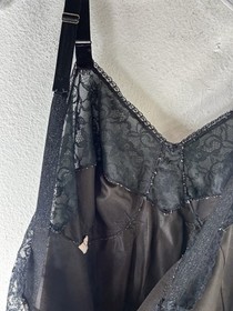 VTG Sarod RETRO Lingerie Chocolate Brown Black Elegant Lace Slip Dress XS USA