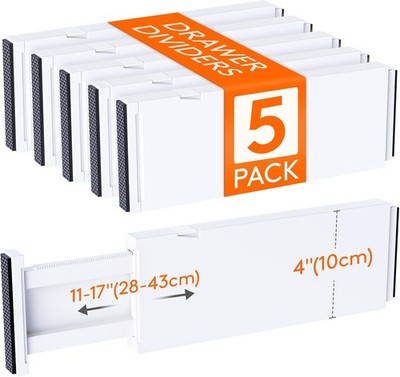Lifewit 5 Pack 4'' High Drawer Dividers 28-43.5cm/11-17'' Adjustable Drawer Organi