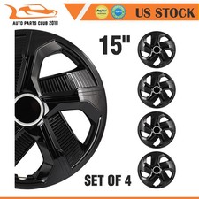 4 Pcs 15 Inch Black Snap On Full Hub Caps Wheel Covers Set Fit R15 Tire Rim