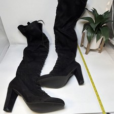 Wild Diva Black Over the Knee Boots Block Heel Zip Faux Suede Women s 10