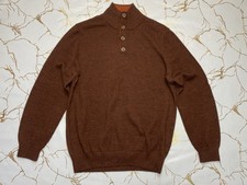 Pure Alpaca Herren Pullover mit Knopfleiste Orange Größe Small Baby Alpaka 100%