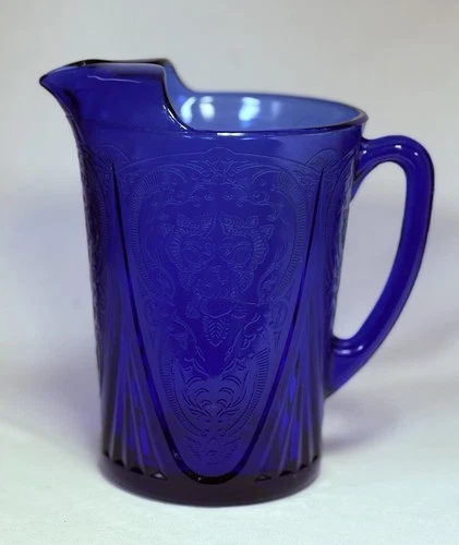 Hazel-Atlas Depression Glass COBALT BLUE ROYAL LACE ICE-LIP PITCHER