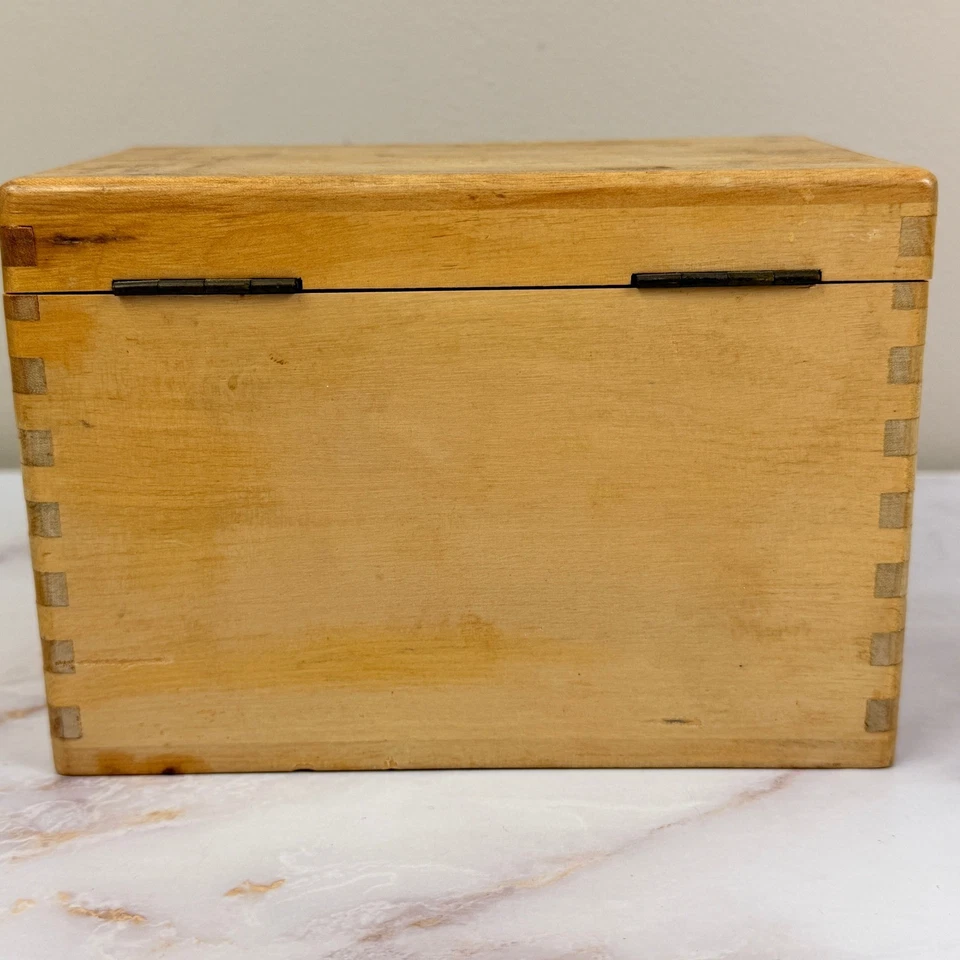 Vintage Recipe Box Woodpecker Hand Painted Wood Ware Box Roosters Japan Lid - Image 4 of 4