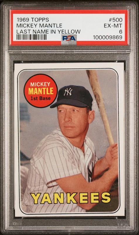 1969 Topps Mickey Mantle #500 Last Name In Yellow PSA 6