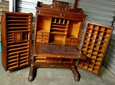 Antique 19th C. WOOTON DESK GRADE BURL WALNUT PATENT PAT