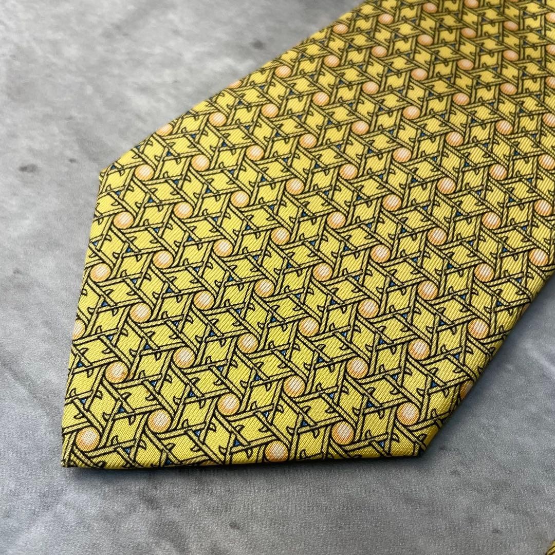 HERMES dot pattern check pattern tie yellow - image 3