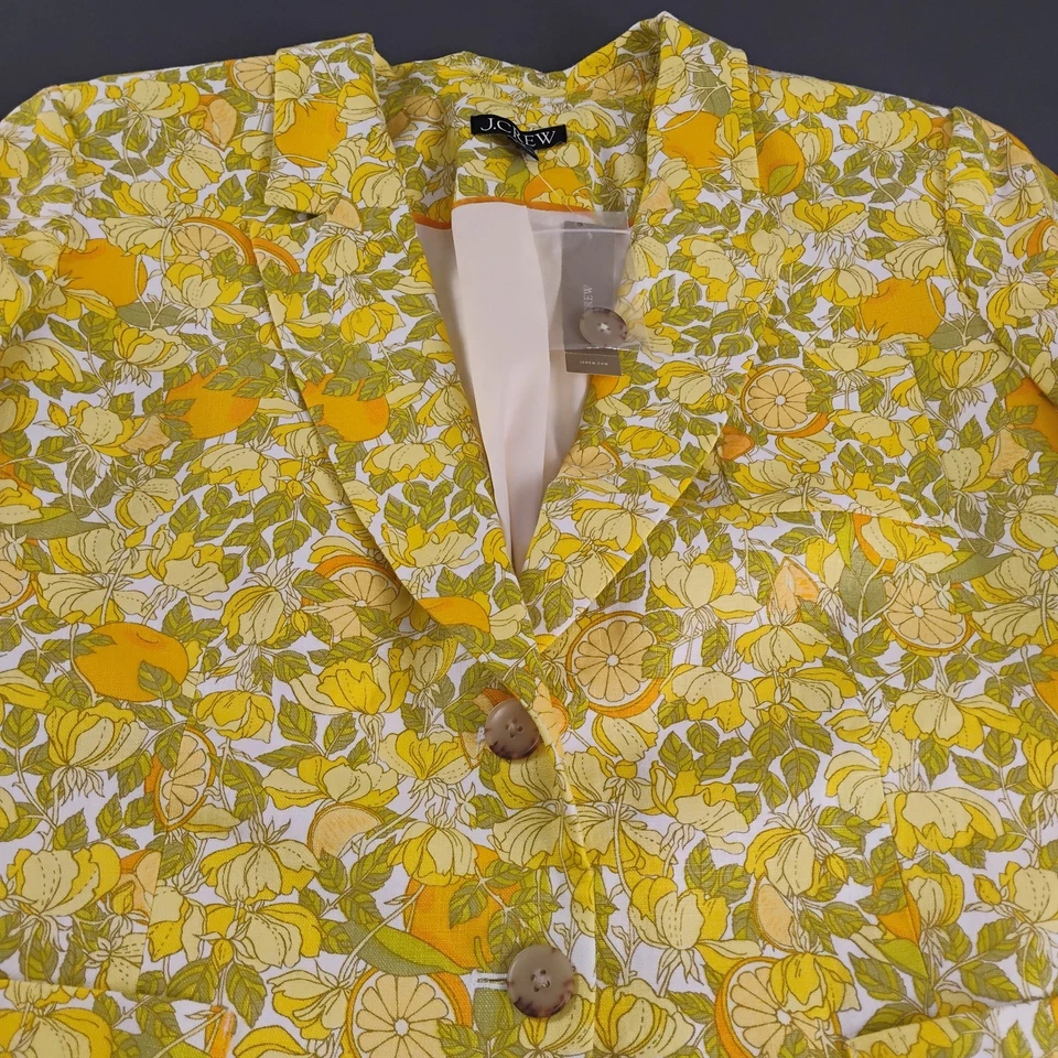 Blazer J.Crew Helena Mujer Talla 20 Naranja Estampado Limón Multicolor 100% Lino Nuevo con Etiquetas Foto 3 de 4