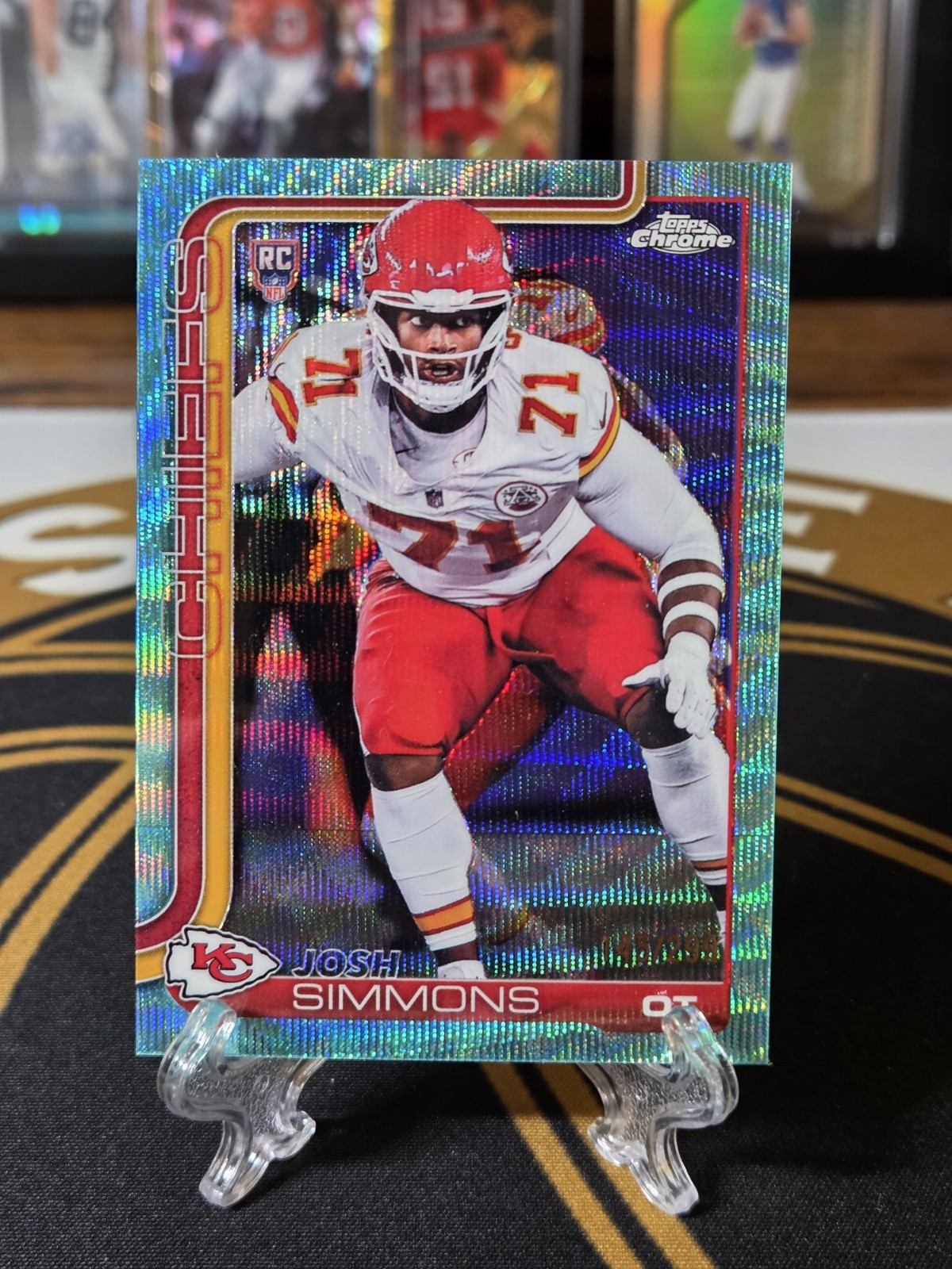 Josh Simmons 2025 Topps Chrome #304 Rookie Teal Wave Refractor /299 Chiefs SP
