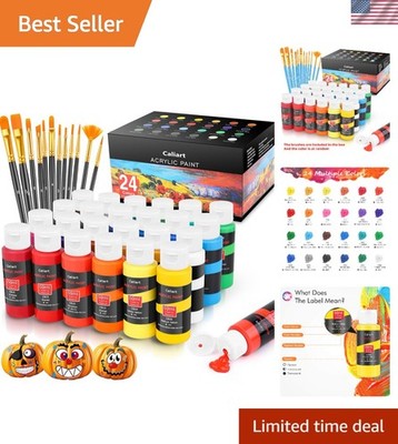 Acrylic Paint Set with 12 Brushes, 24 Colors Wood Craft Paints for Adult Arti...