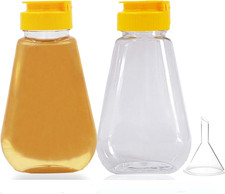 2pcs 200ml Plastic Honey Bottles with Funnel Squeeze Jars BPA Free