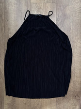 George Women's Black Pleated Halter Neck Spaghetti Strap Cami Top Size 14
