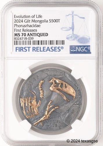 2024 Mongolia 500tog 1oz Silver Evolution of Life - Aves NGC MS70 First Release