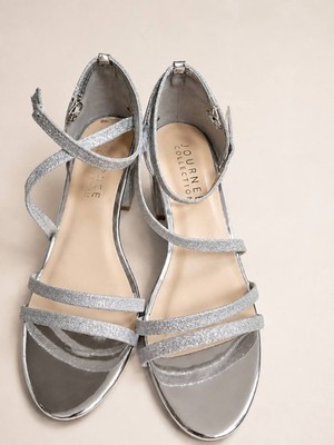 JOURNEE COLLECTION Womens Silver Glitter Ankle-Strap Bella heels