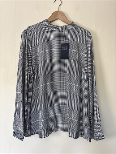 Blusa Marks & Spencer blanca y negra a cuadros dientes de perro talla UK 20 NUEVA CON ETIQUETAS