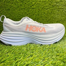 Hoka One One Bondi 8 Womens Size 8.5 Gray White Athletic Running Shoes Sneakers