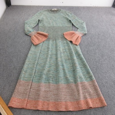 Ulla Johnson Sweater Dress Womens XL Green Colorblock Maxi Bell Sleeve Knit