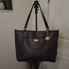 Vintage COACH Tote Brown Logo Leather Purse Women's - MINT 