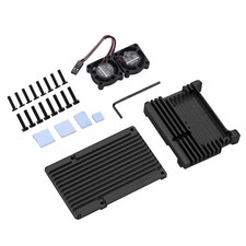 Metal Black Case Shell Box W/ Dual Fan Heatsink For Raspberry Pi 4 Model B 4B