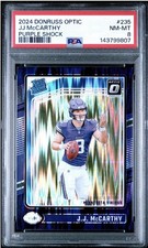 JJ McCarthy Donruss Optic Football RATED ROOKIE #235 Purple Shock PSA 8