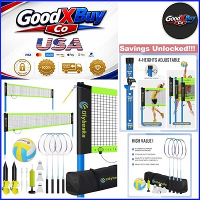Portable Volleyball & Badminton Set with 2 Nets Aluminum Rackets Carry Bag