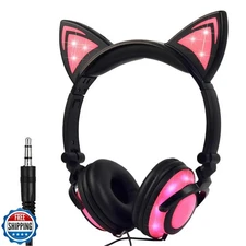 Olyre Kitty Cat Ear Wired Headphones for Kids Teens Adults-with R