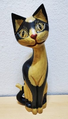 SCHÖNE KATZE SCHWARZ Holzfigur Feng Shui Schnitzerei DEKO 40 cm BALI Handarbeit