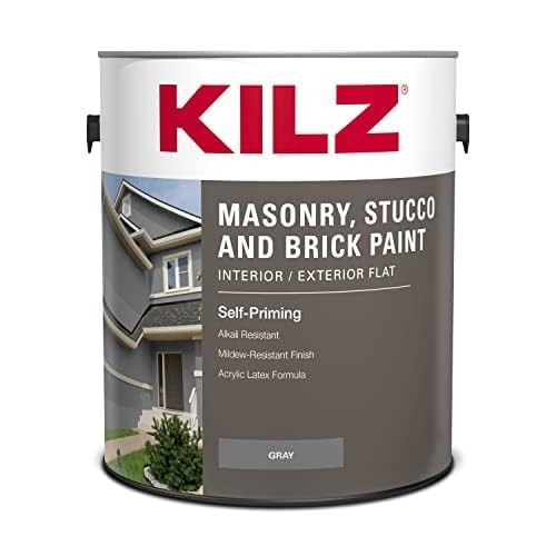KILZ Self-Priming Masonry, Stucco and Brick Paint, Interior/Exterior, Flat, Gray