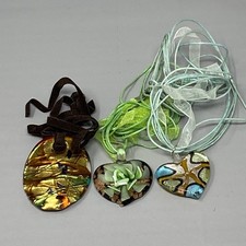 Dichroic Glass Pendant Necklace Lot of 3 Fused Foil Heart Multicolor Lampwork